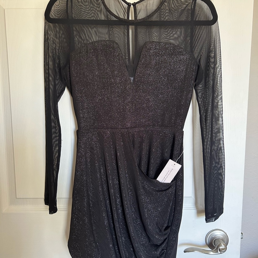 BCBG Elegant Black Sheer Sleeve Dress